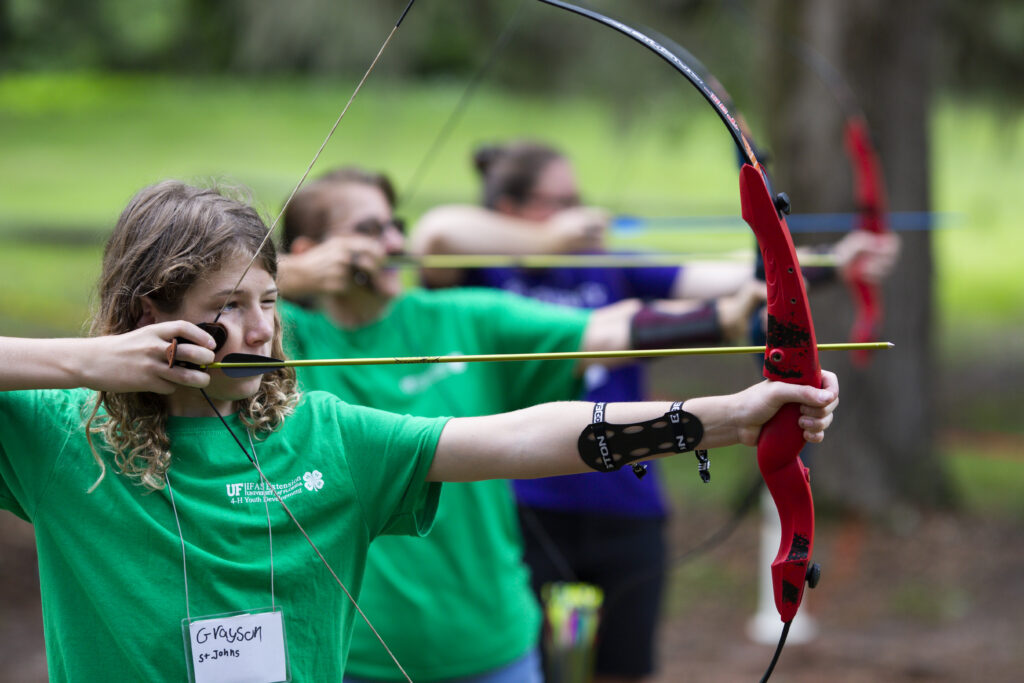 4H youth participate in archery at 4H Camp Cherry Lake. Photo taken 06-08-19.