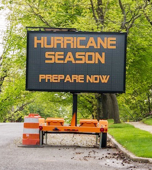 Digital electronic mobile road sign that says Hurricane Season p